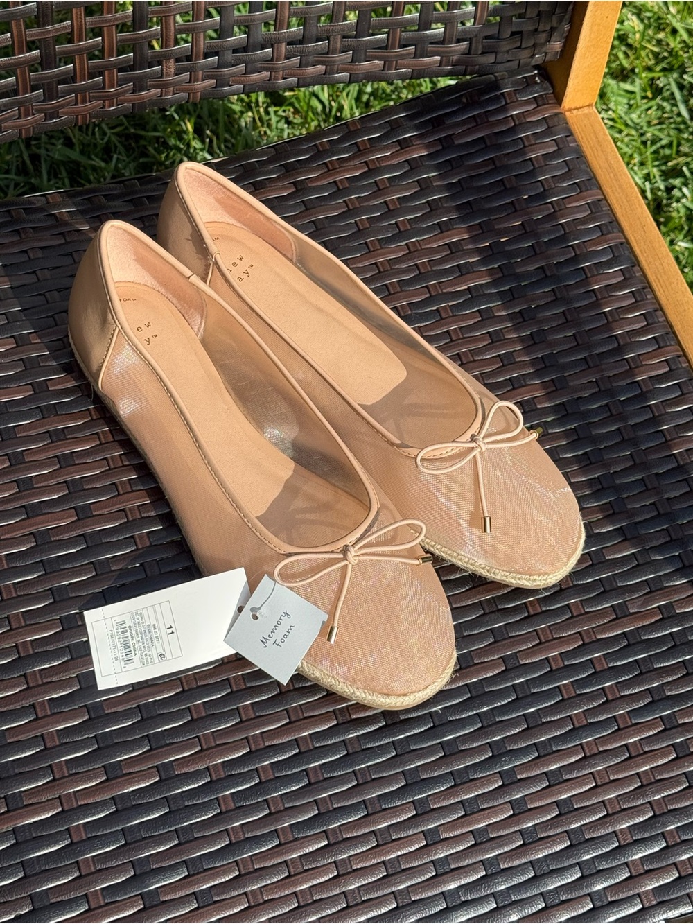 Size 11 a new day Women's Nude Bow Espadrille Ballet Flats Memory Foam Comfort